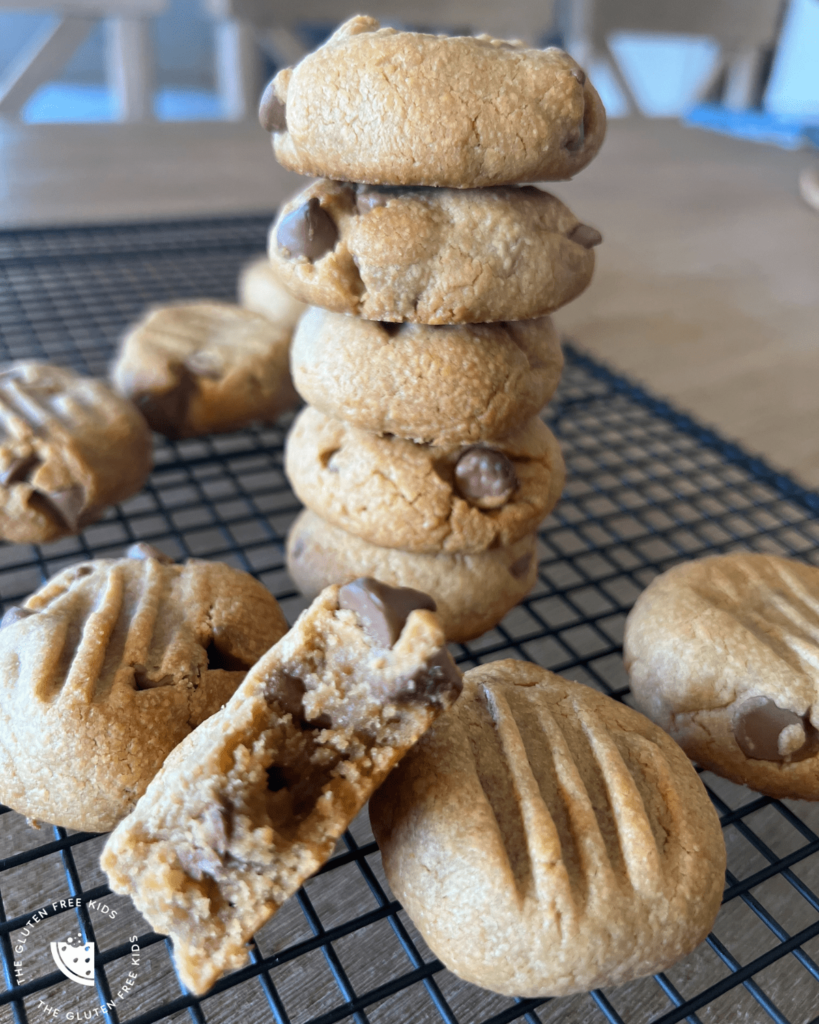 4 ingredient choc chip cookies gluten free - tower of cookies