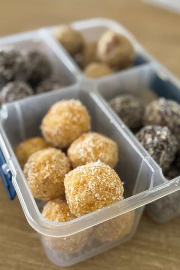 Apricot Bliss Balls in freezer
