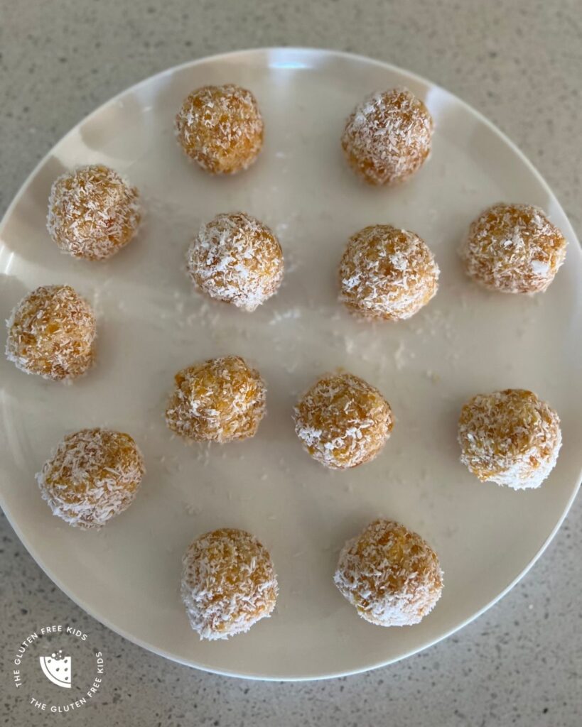 Apricot Bliss Balls roll out with coconut