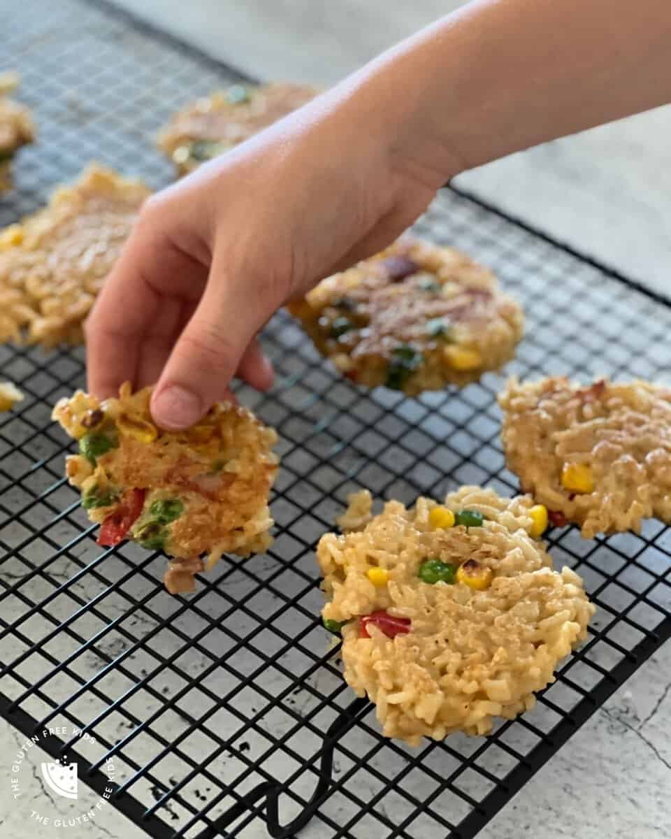 Fried Rice Patties On Cooling Tray
