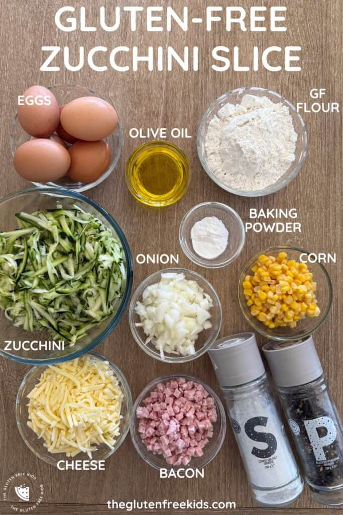 Ingredients for gluten-free zucchini slice