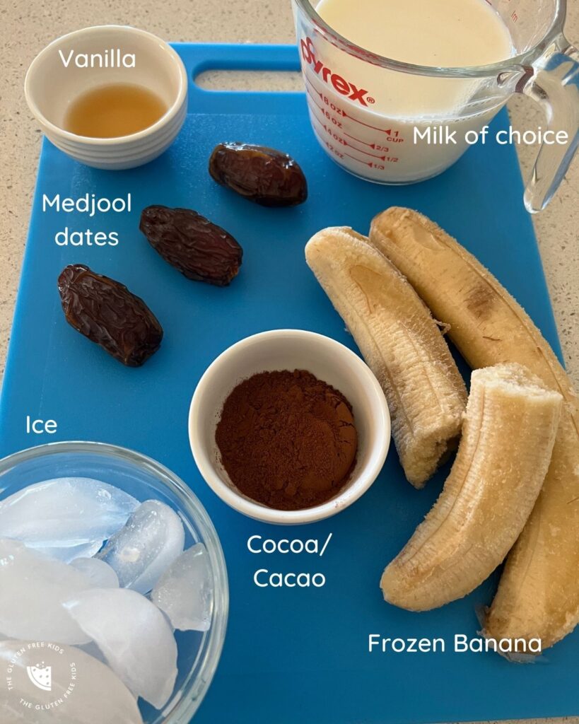 Ingredients to make a Choc-Banana Smoothie