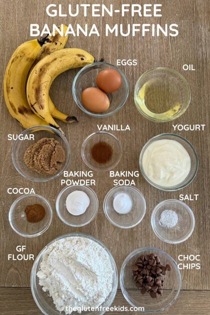 Ingredients to make gluten-free banana muffins