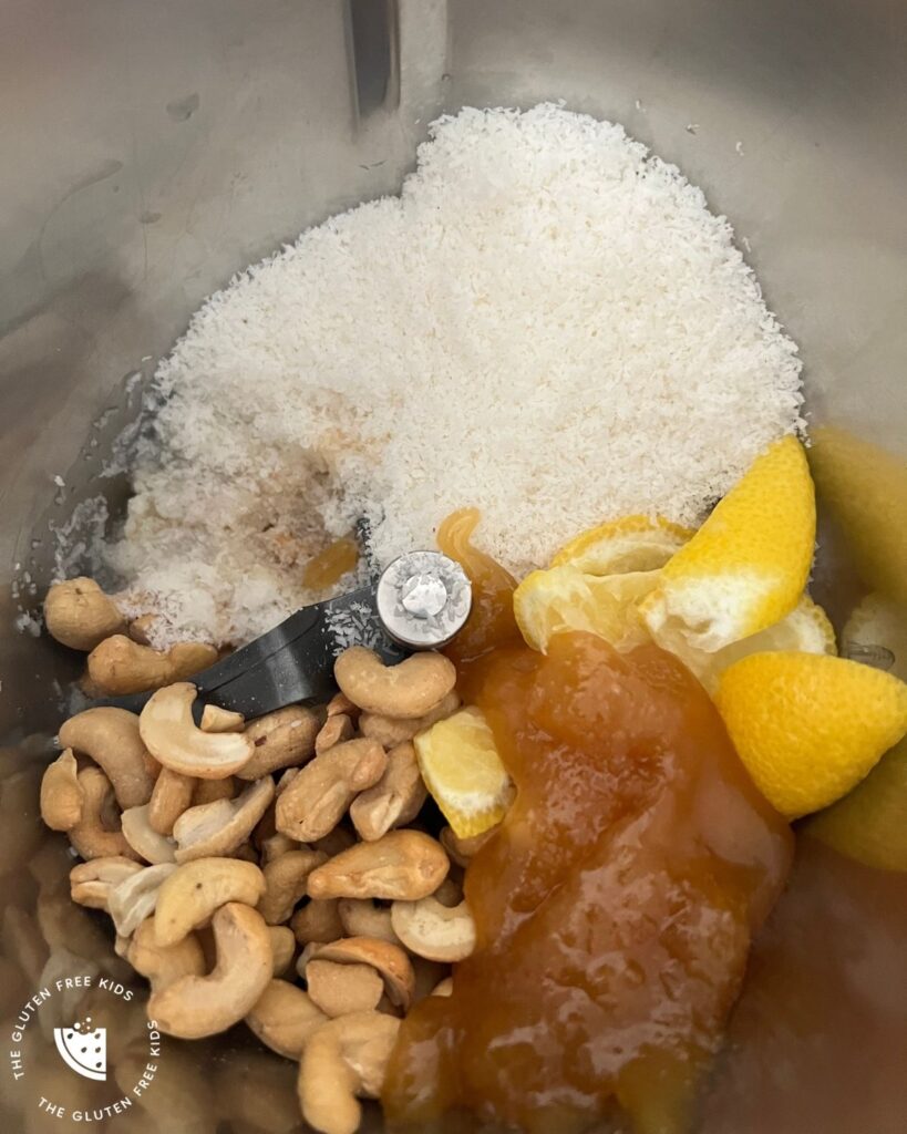 Lemon Bliss Balls - ingredients in food processor