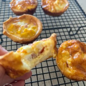 Toast Cups - vertical of ham and egg cups on cooling tray