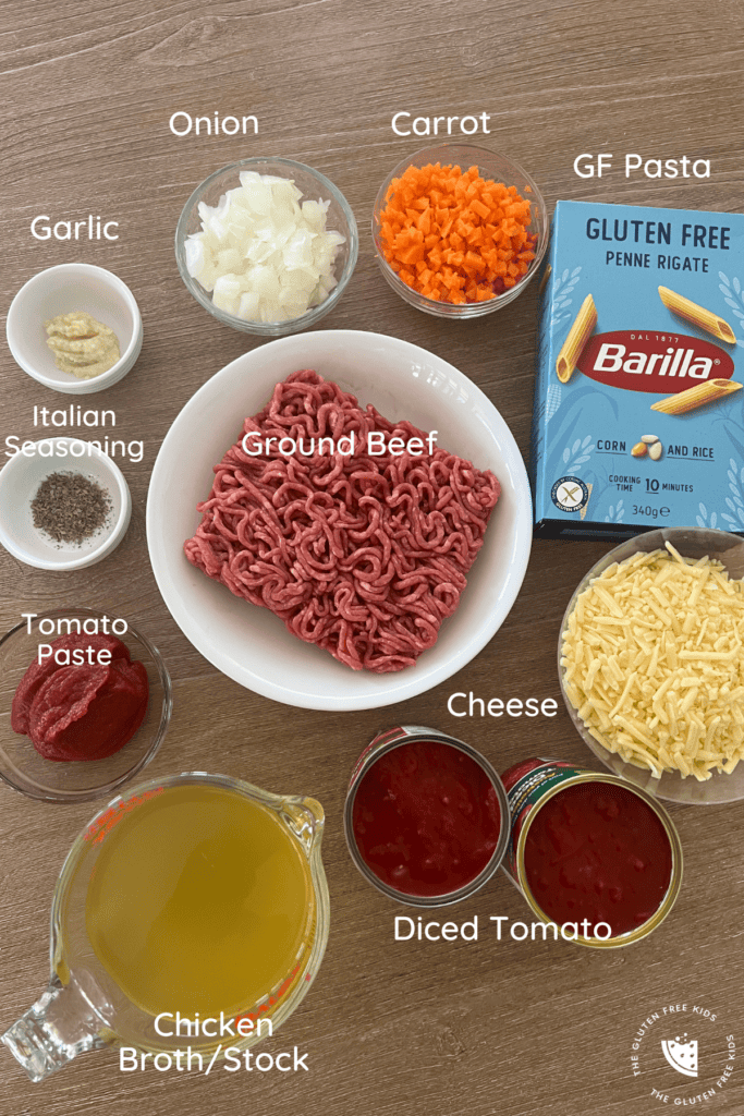 GF Cheeseburger Pasta - Ingredients List