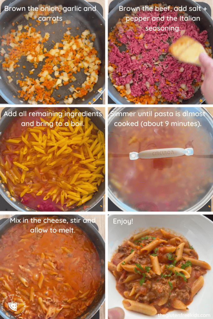 Process shots for cheeseburger one-pot pasta gluten-free