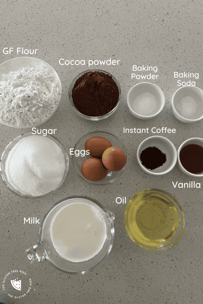 Ingredients to make gf chocolate cake