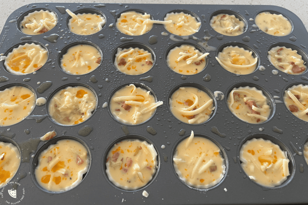 Add milk and egg to mini quiches