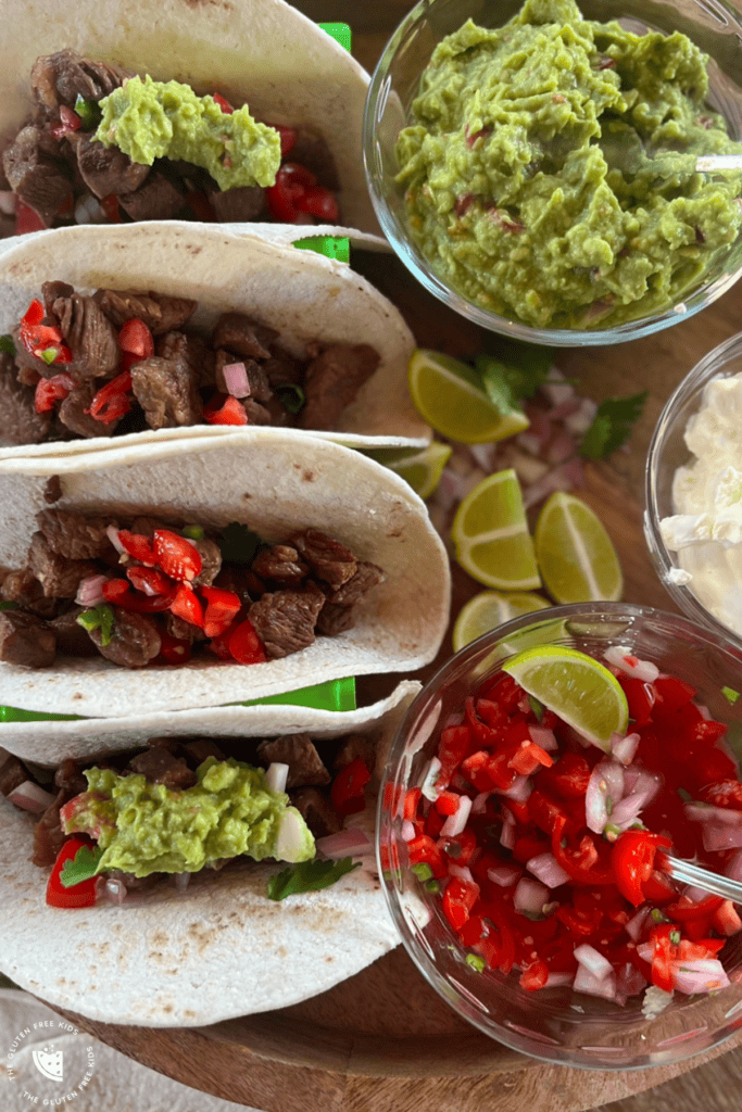 Guacamole with gluten-free beef tacos