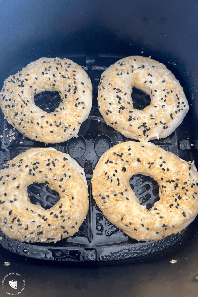 gf air fryer bagels cooking in air fryer