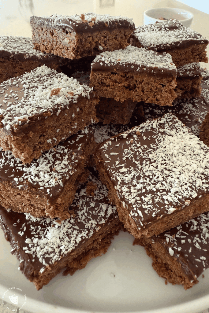 Close-up of chocolate icing on gluten-free cornflake bars