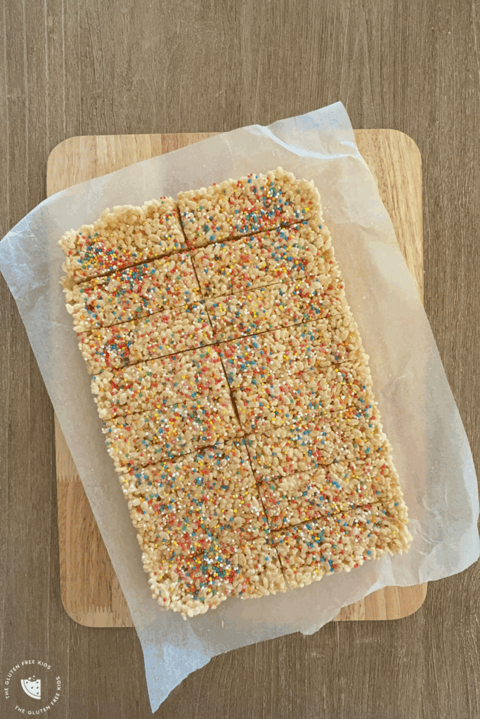 Gluten-free Rice Krispie mixture pressed into a tray