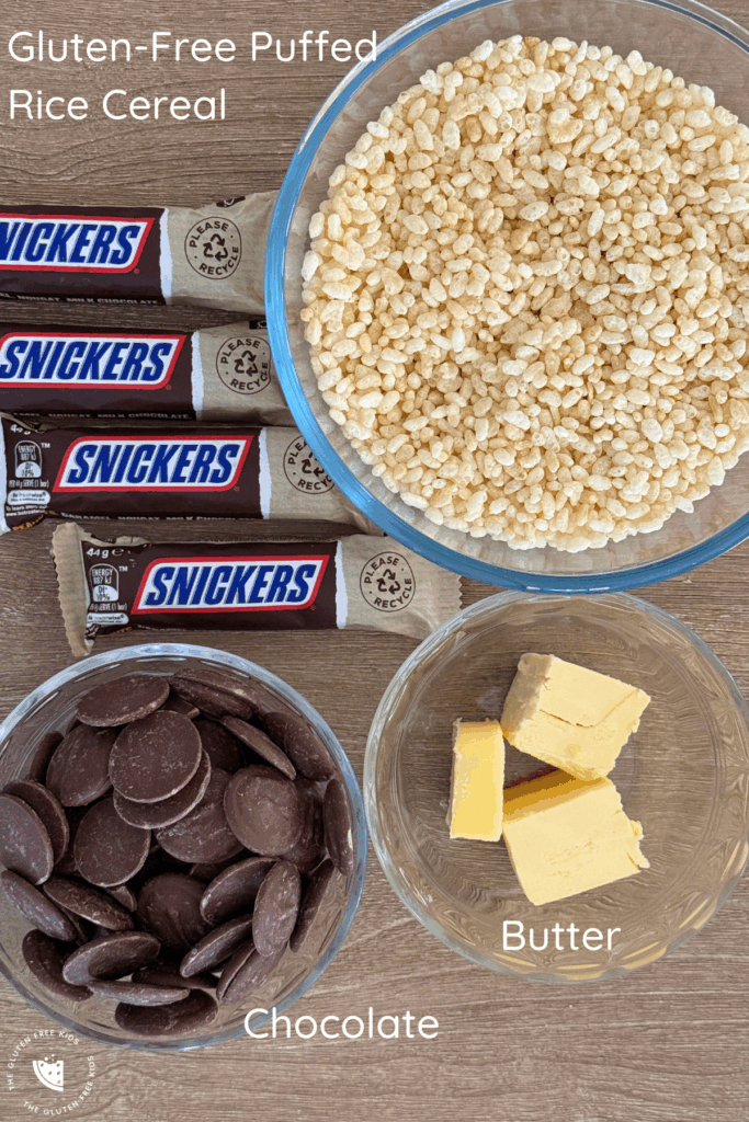 Ingredients to make gluten free snickers slice