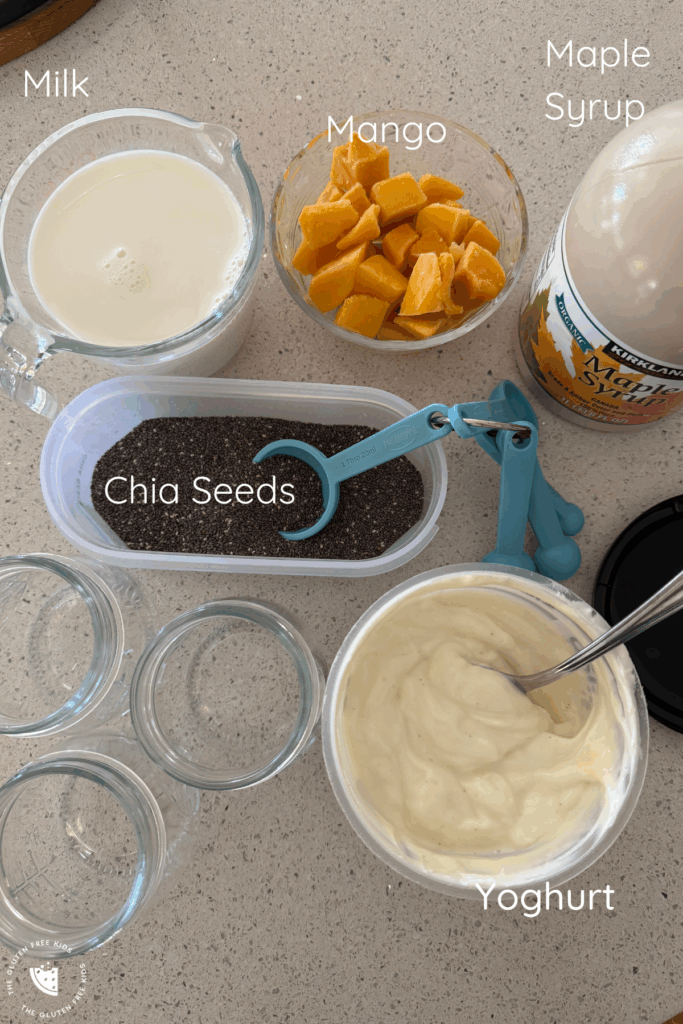 Ingredients to make mango chia seed puddings