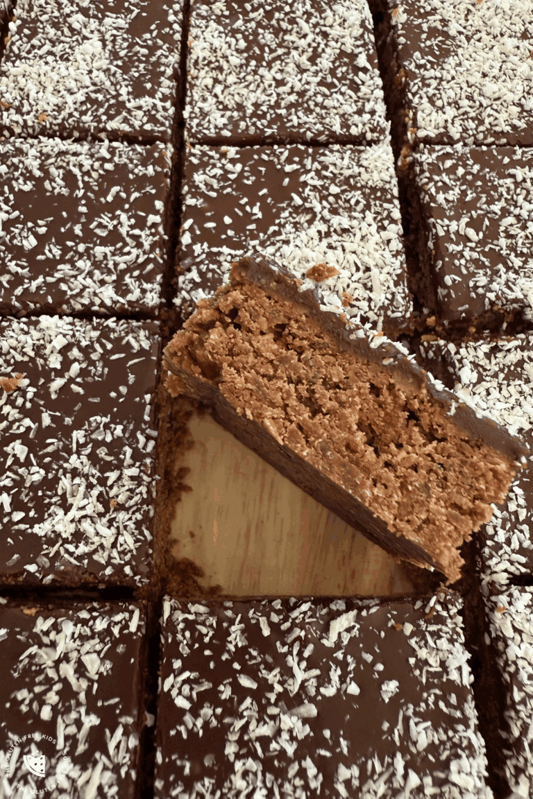 Kids baking chocolate cornflake bars with gluten-free ingredients