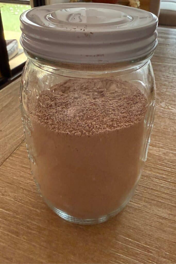 Jar of make ahead gluten-free brownie mix