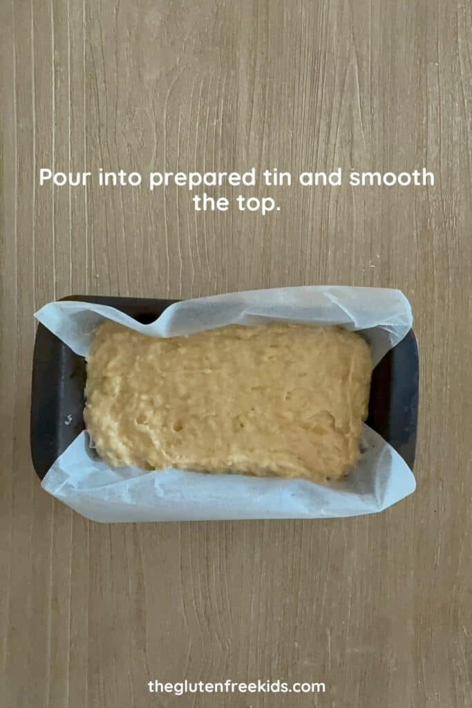 Pour Gluten free Banana Bread mix into loaf tin