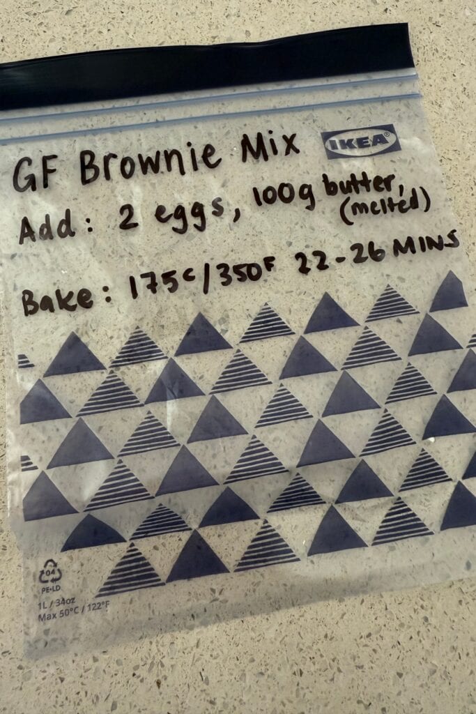 Ziplock of make ahead gluten-free brownie mix