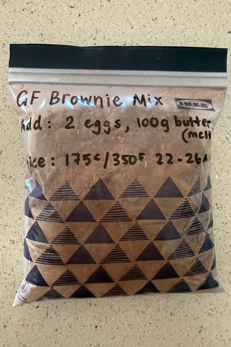Ziplock of make ahead gluten-free brownie mix recipe