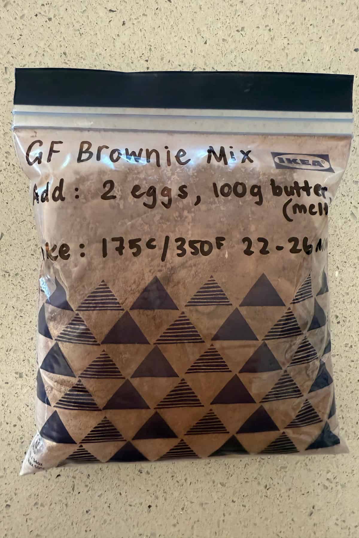 Ziplock of make ahead gluten-free brownie mix recipe