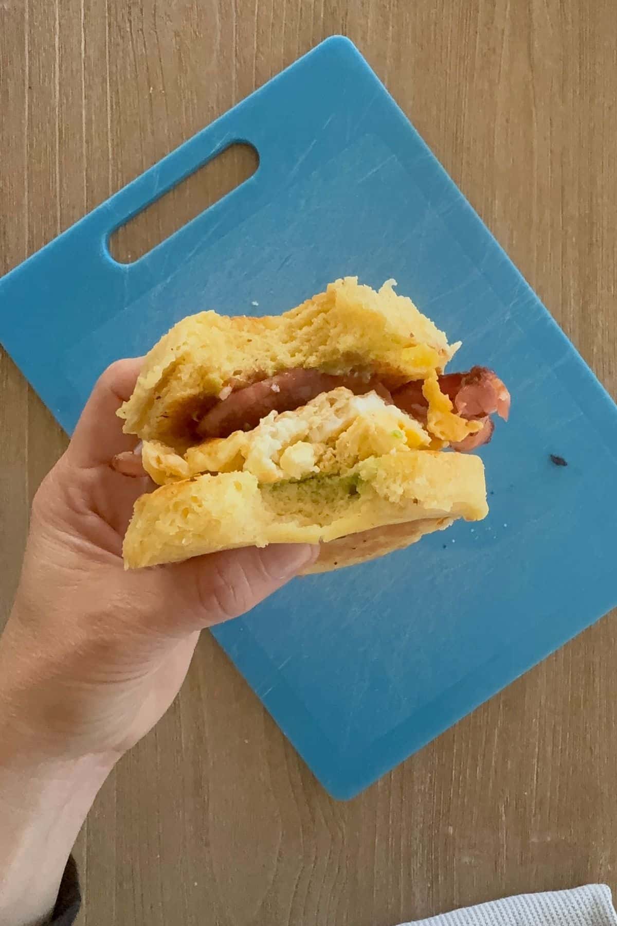 90 Second Bread with avocado, bacon and egg