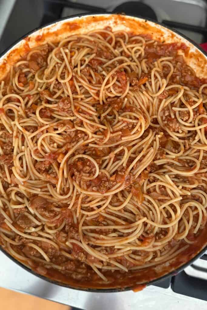 big pot of gluten-free bolognese