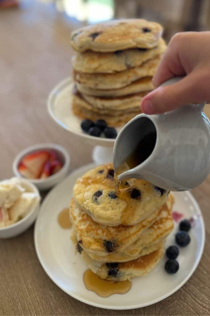 gluten-free blueberry pancake with maple syrup