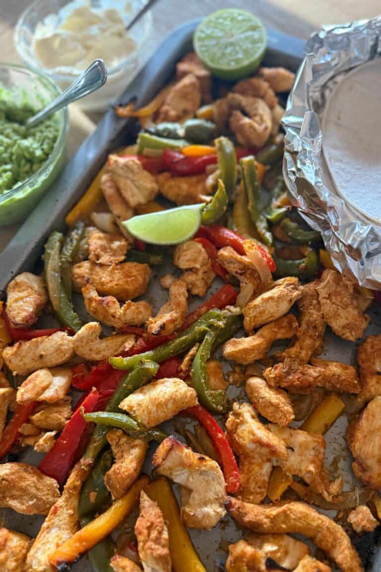 sheet pan chicken fajitas with gluten free tortillas