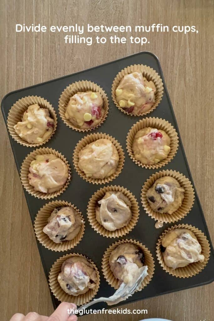 Divide evenly between muffin cups, filling to the top.