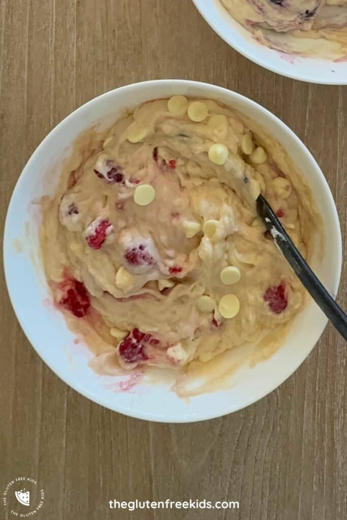 Gently fold in the raspberries and white chocolate