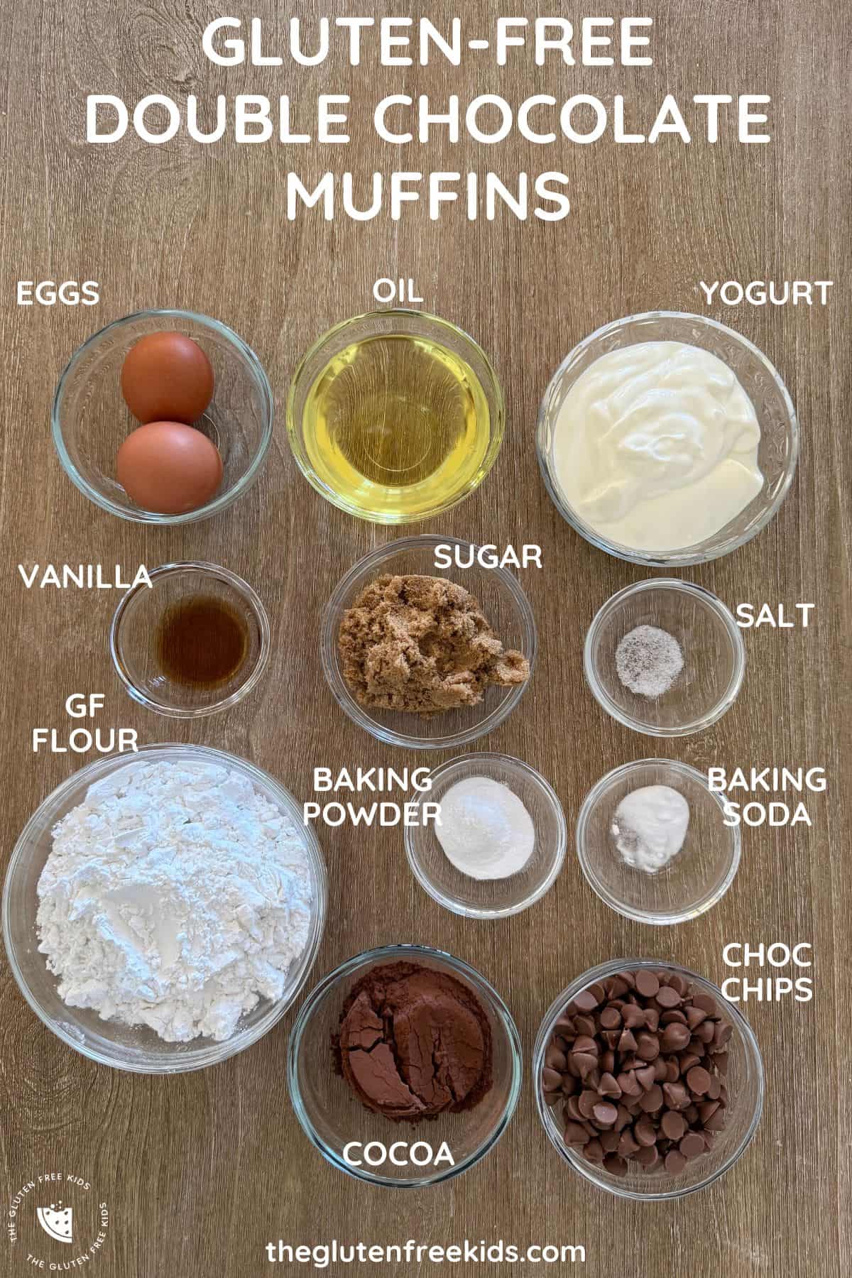 Ingredients to make Gluten-Free Double Choc Muffins