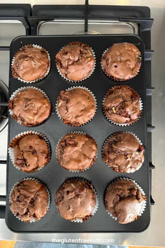 freshly baked gluten-free chocolate zucchini muffins