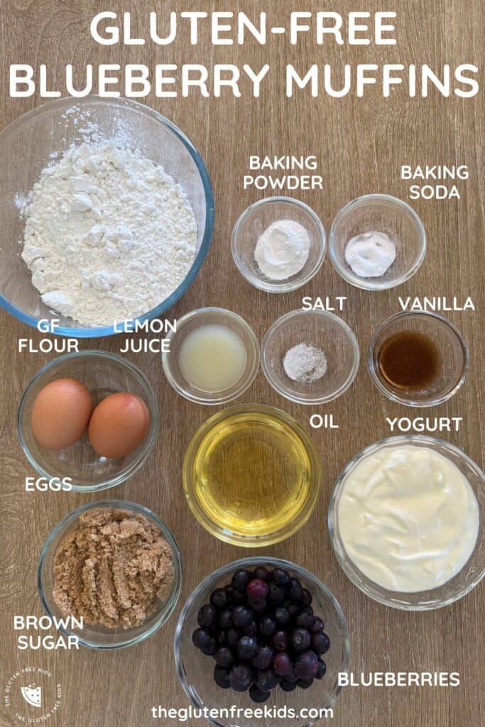 ingredients to make gluten-free blueberry muffins
