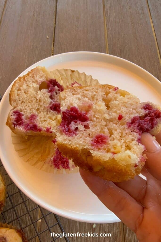 moist gf raspberry white chocolate muffins