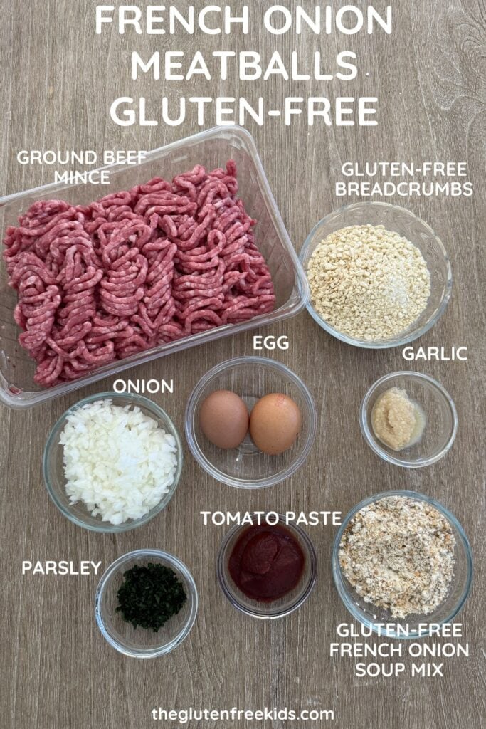 Ingredients to make French Onion Meatballs Gluten-Free