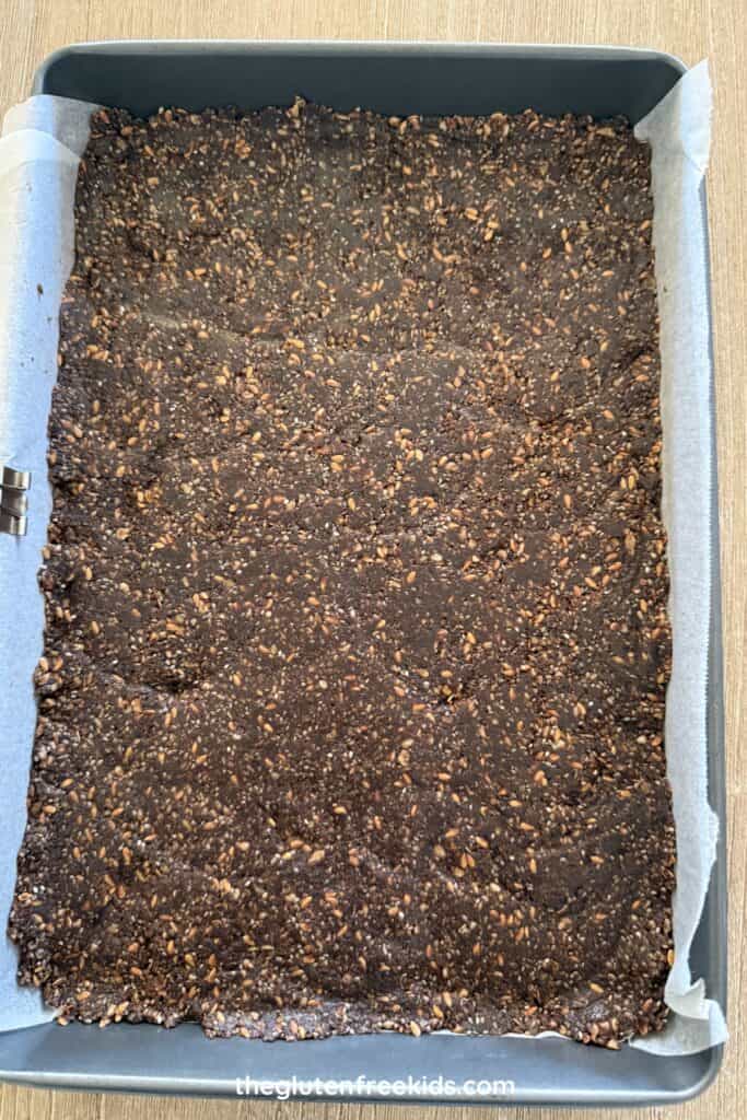 Chocolate Seed Bars ready to put topping on