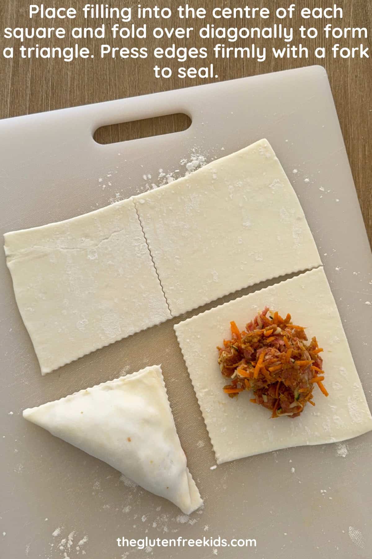 Curry Beef Triangles filling, then fold