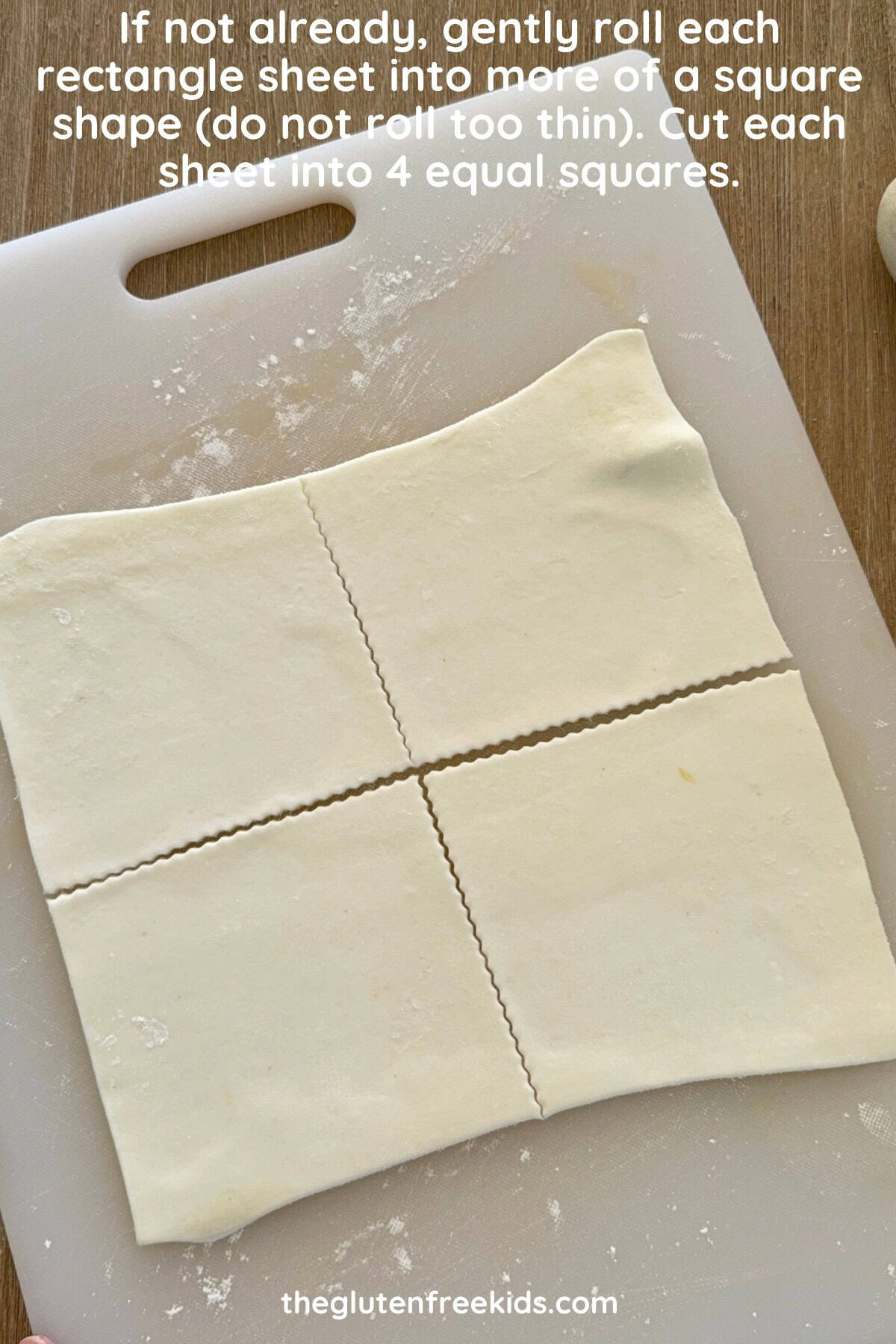 cut gluten free pastry into 4 squares